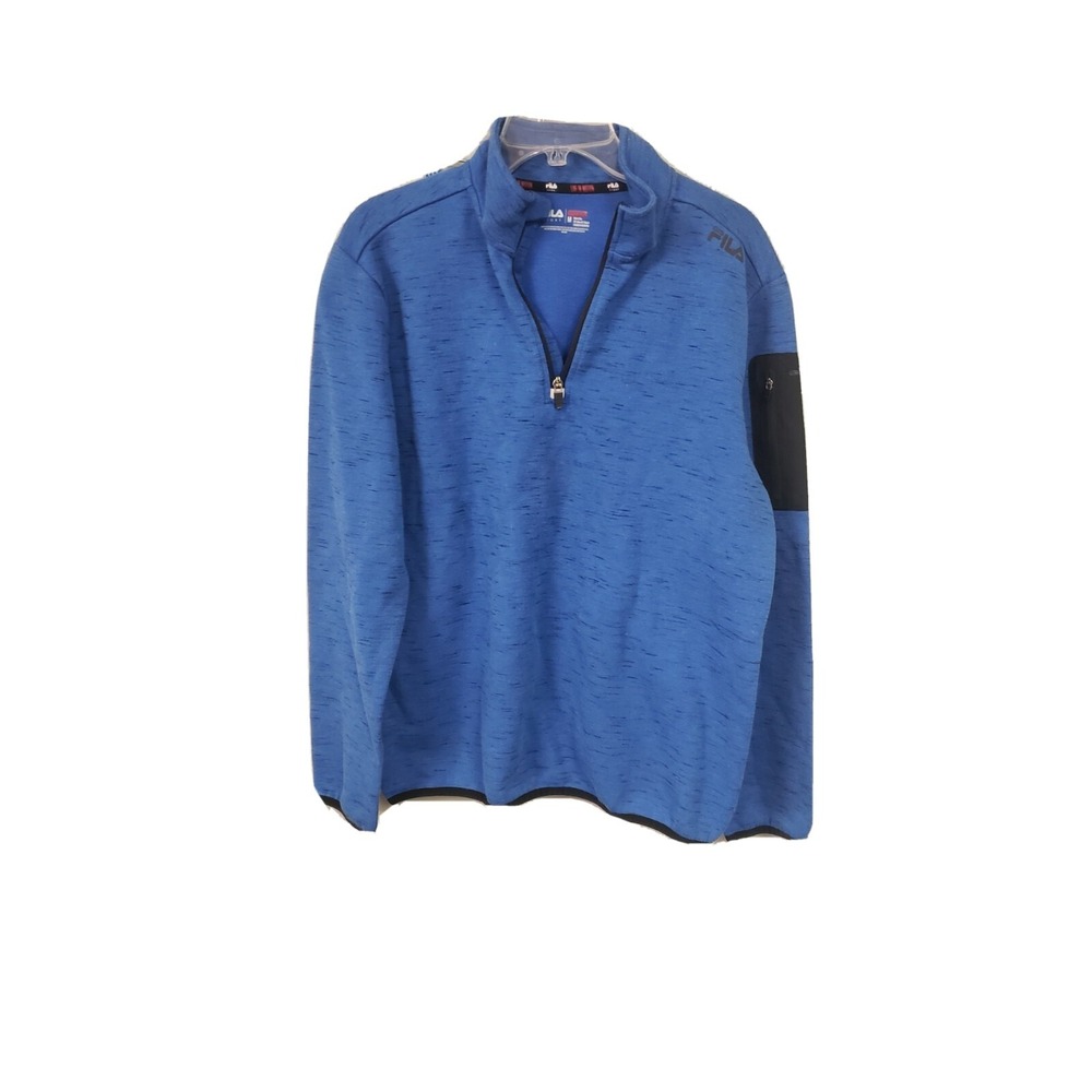 FILA 1/4 Zip Pullover Sweatershirt Sude Pocket Y2K Size XL Navy Blue Men's